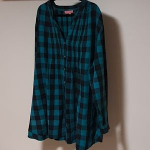 Woman Within, 5X, Jade/Black Checked Blouse